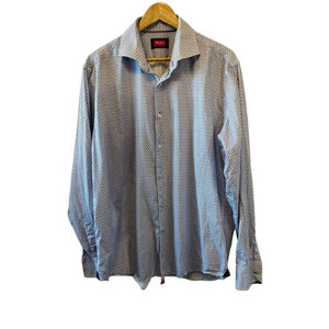 MENS IMPUNTURA ITALY White & Blue Scooter Print Button Up Collared Dress Shirt